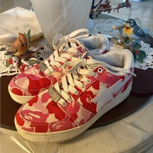 Bapesta Red and White Camo Sneakers